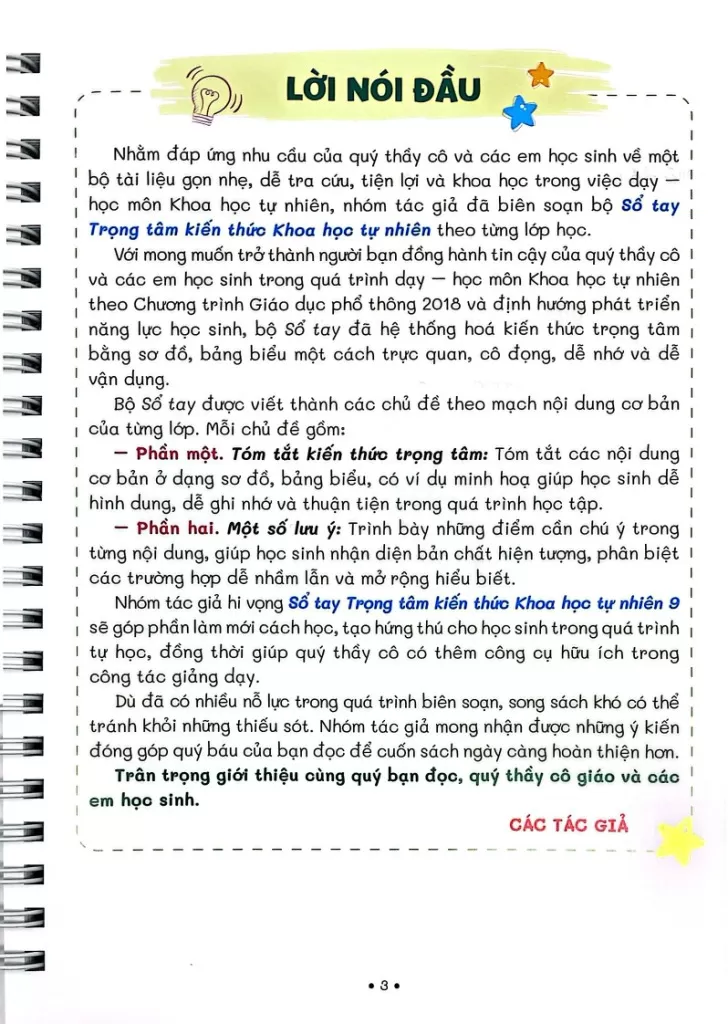 SỔ TAY TRỌNG TÂM KIẾN THỨC KHOA HỌC TỰ NHIÊN LỚP 9